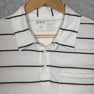 Pact Striped Short Sleeve Cotton Polo Short-White/Black Stripes-Men Size Medium